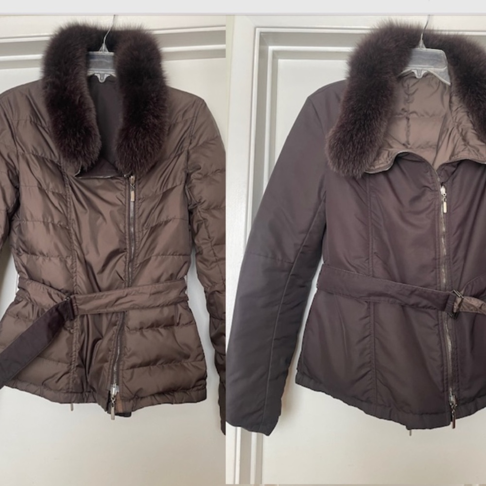 'S MaxMara Reversible Jacket Fox Fur Collar Trim EUC